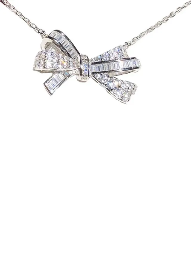 Bow Motif Pavé Crystal Pendant Necklace 5