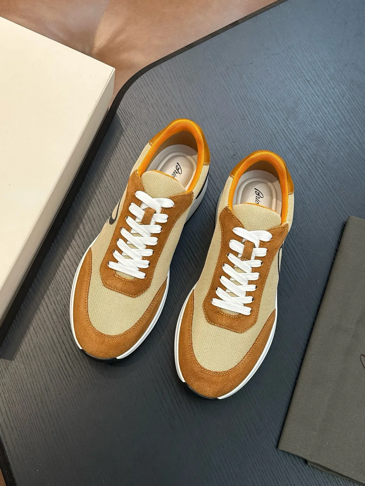 Brioni Beige Brown Mixed-Material Upper Suede And Mesh Construction Sneakers 4