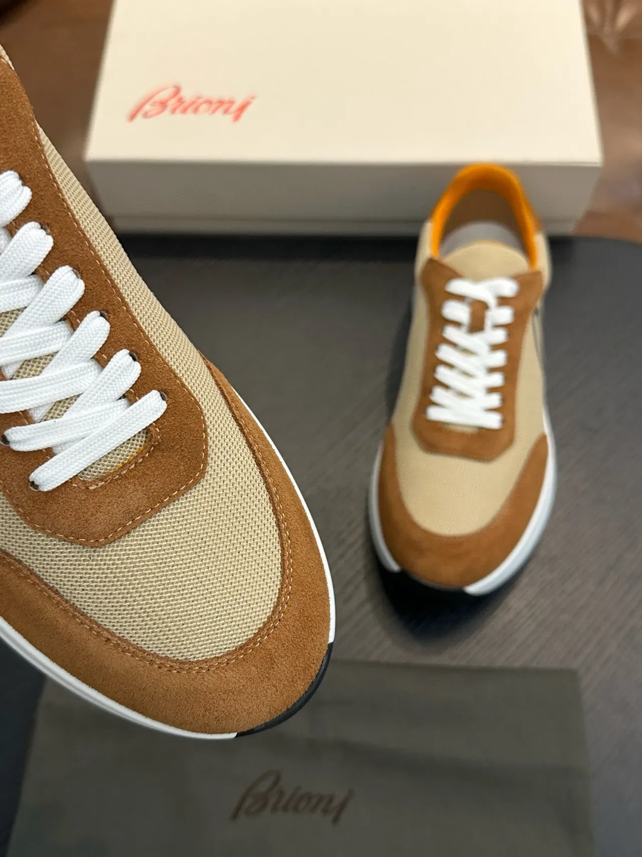 Brioni Beige Brown Mixed-Material Upper Suede And Mesh Construction Sneakers 7