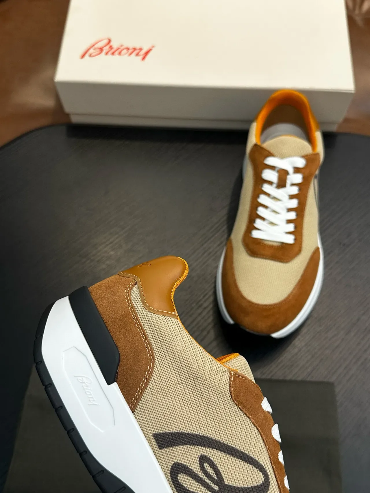 Brioni Beige Brown Mixed-Material Upper Suede And Mesh Construction Sneakers 8