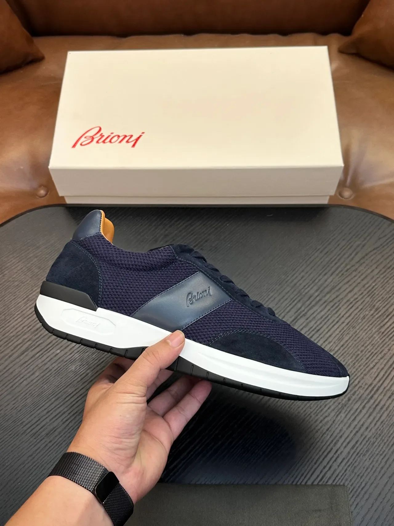 Brioni Navy Suede-Mesh Hybrid Lifestyle Sneaker 2