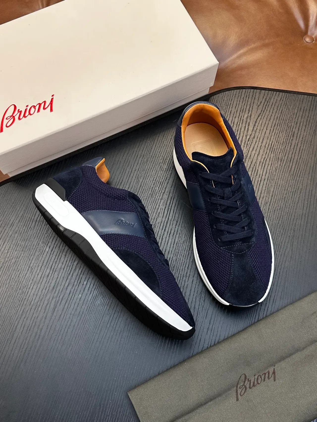 Brioni Navy Suede-Mesh Hybrid Lifestyle Sneaker 4