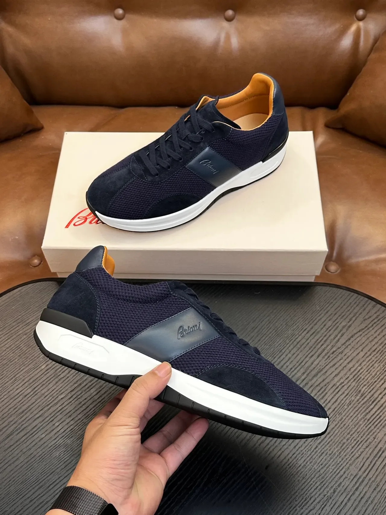 Brioni Navy Suede-Mesh Hybrid Lifestyle Sneaker 5
