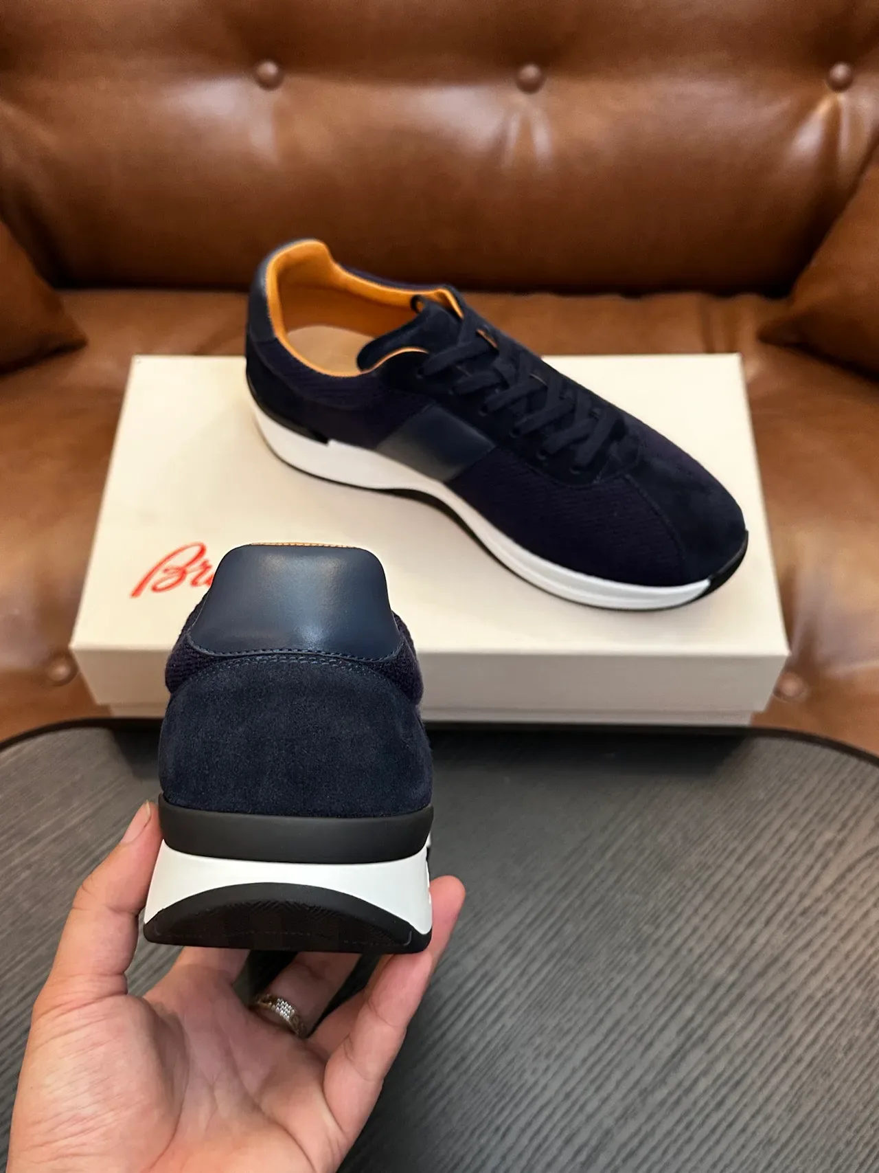 Brioni Navy Suede-Mesh Hybrid Lifestyle Sneaker 8