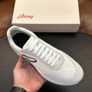 Brioni Tênis Lifestyle em Malha Perforada Branco e Cinza