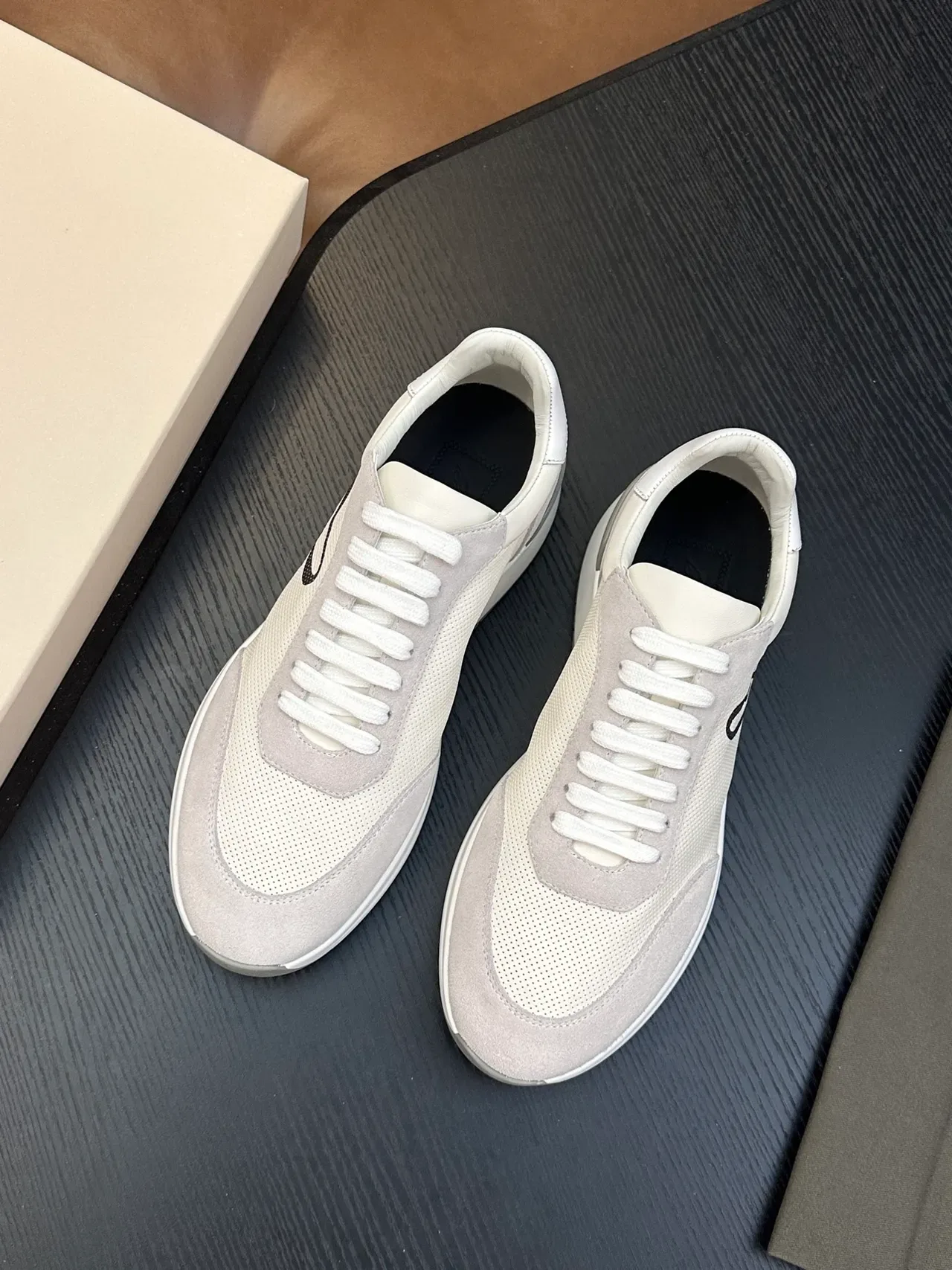 Brioni White and Gray Perforated Mesh Lifestyle Sneakers 3