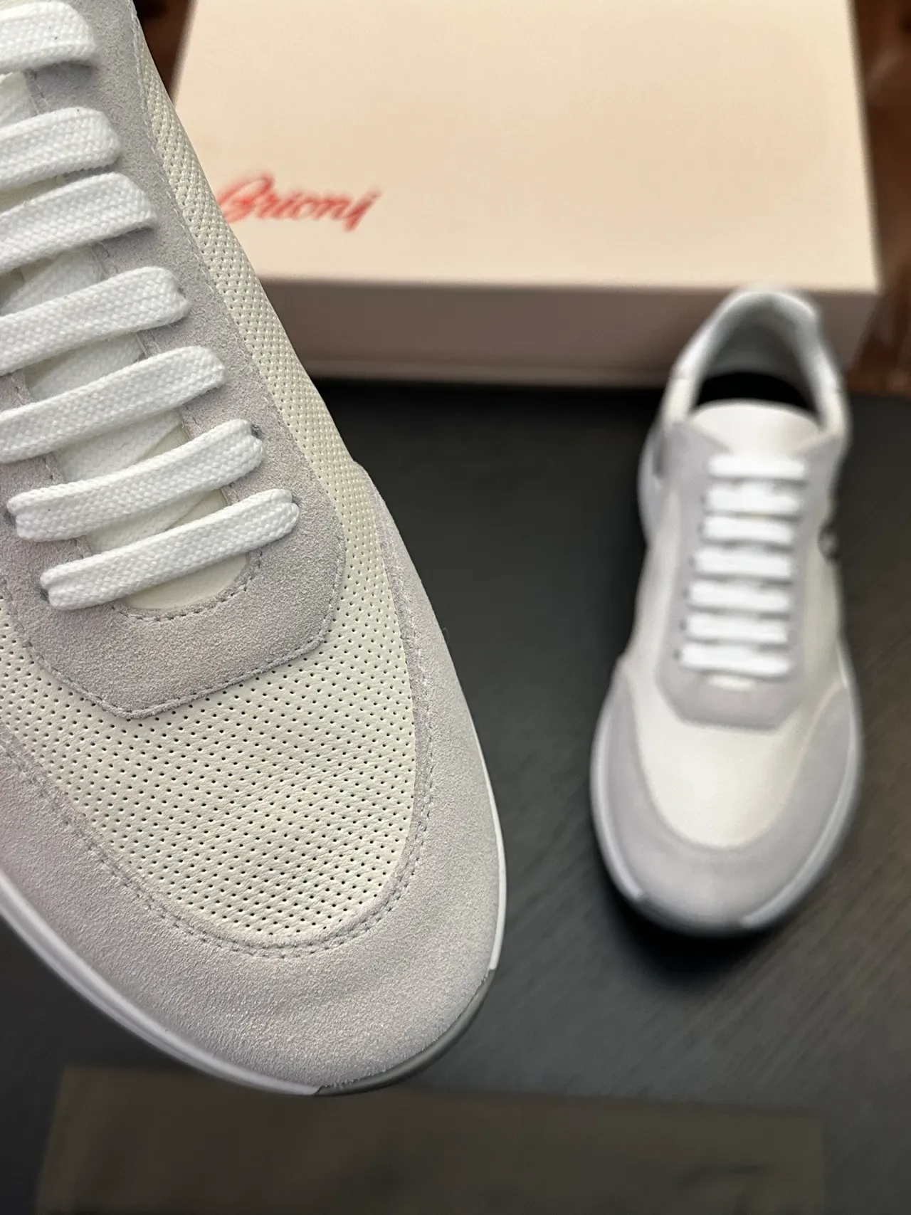 Brioni White and Gray Perforated Mesh Lifestyle Sneakers 6