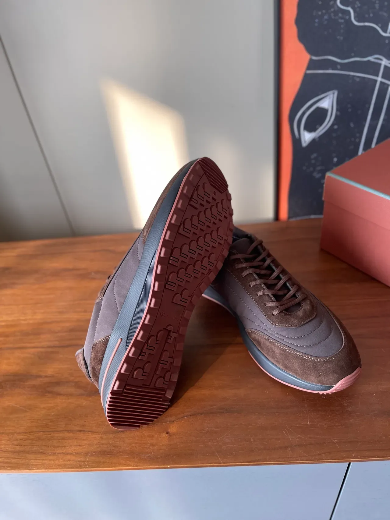 Brown and Gray Mixed-Material Low-Top Lifestyle Sneakers 3