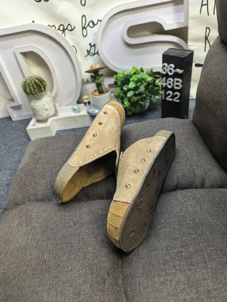 Brown Beige Suede Upper Cork Sole Slippers 6