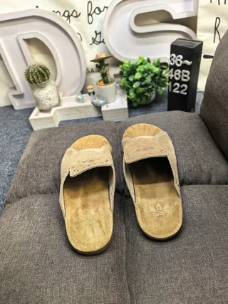 Brown Beige Suede Upper Cork Sole Slippers 8