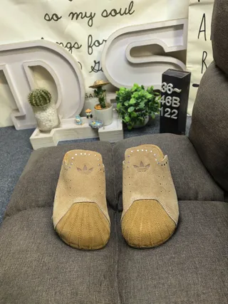 Brown Beige Suede Upper Cork Sole Slippers 10