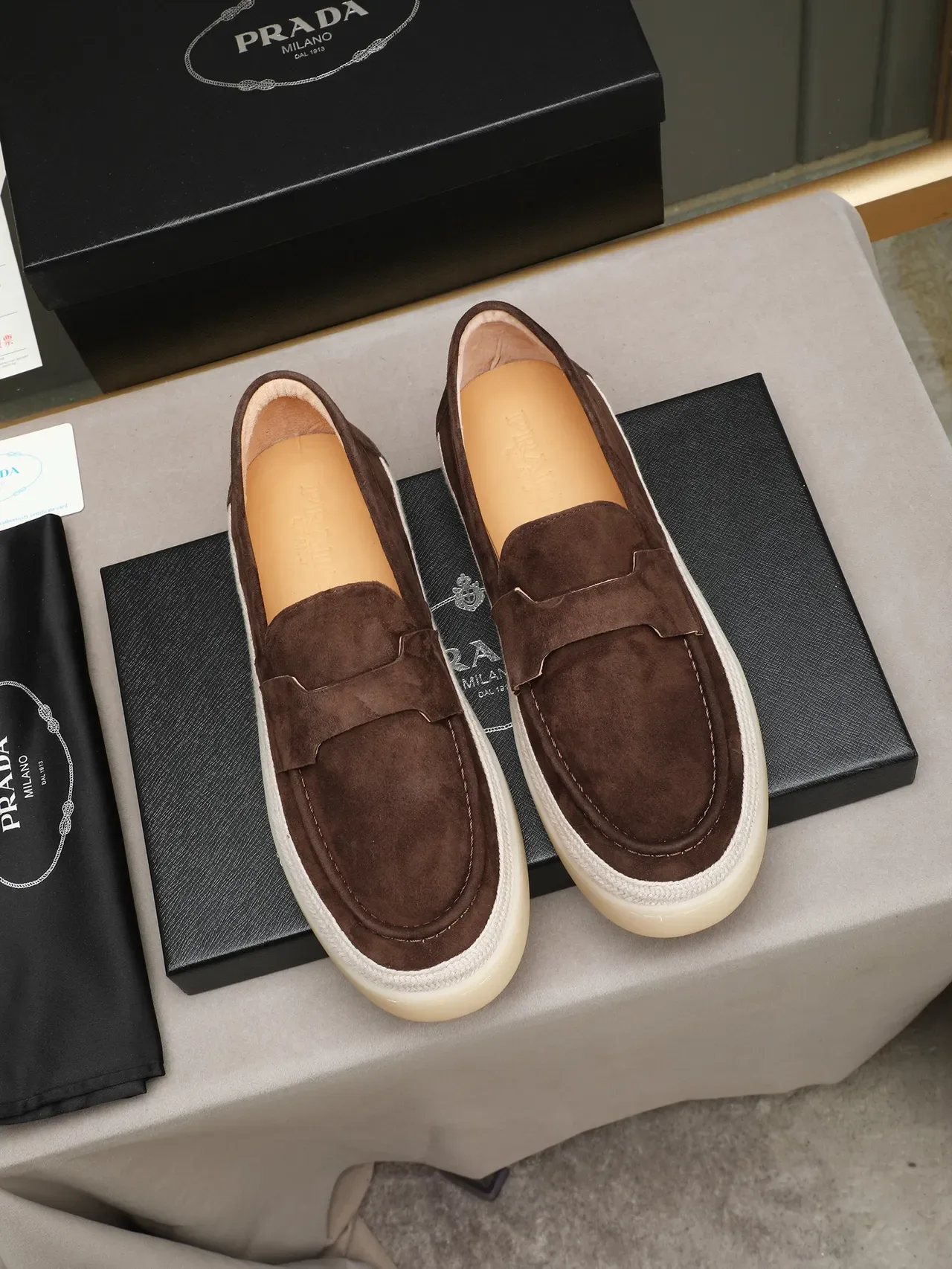 Brown Beige Suede Upper Penny Strap Loafer 2