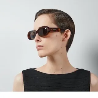 Brown Black Oval-Shaped Frame Tortoiseshell Acetate Sunglasses