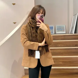 Brown Black Suede-Like Texture Notched Lapel Blazer