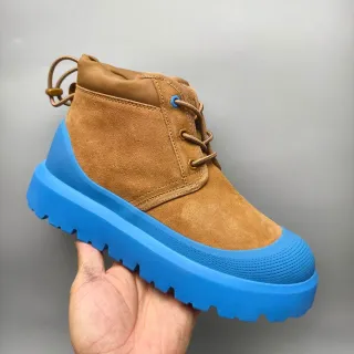 Brown Blue Suede Upper Vibrant Chunky Lug Sole Ankle Boots