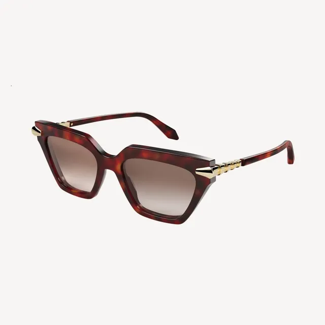 Brown Gold Angular Cat-Eye Silhouette Tortoiseshell Acetate Frame Sunglasses 3
