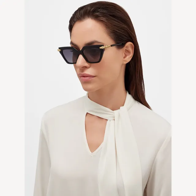 Brown Gold Angular Cat-Eye Silhouette Tortoiseshell Acetate Frame Sunglasses 7