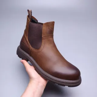 Brown Leather Elastic Side Panels Chelsea Boots