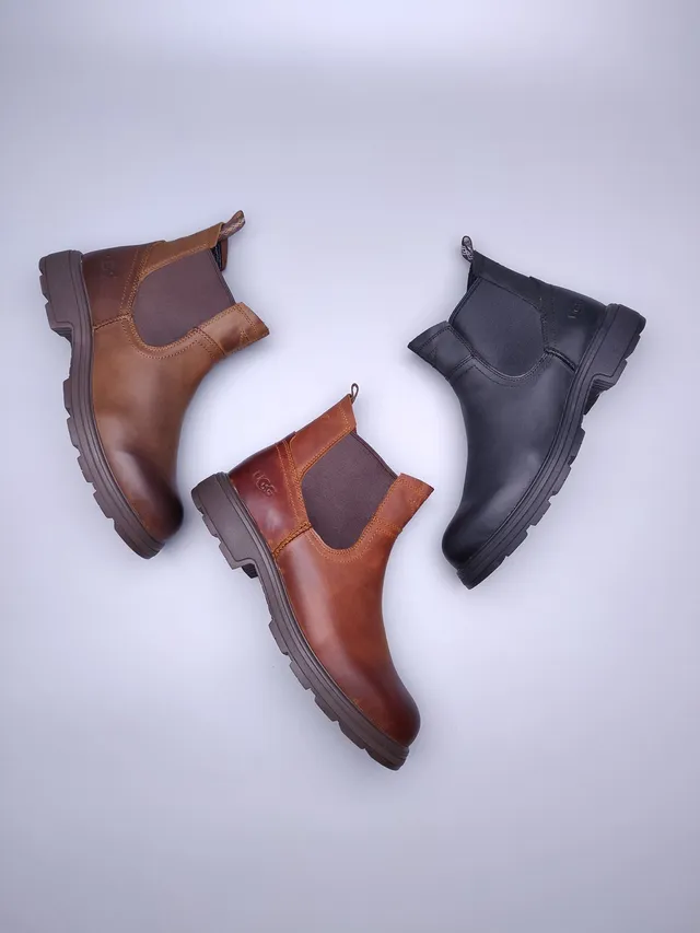Brown Leather Elastic Side Panels Chelsea Boots 2
