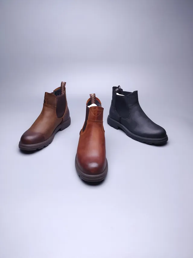 Brown Leather Elastic Side Panels Chelsea Boots 4