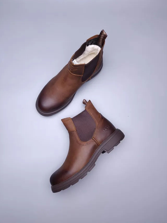 Brown Leather Elastic Side Panels Chelsea Boots 6