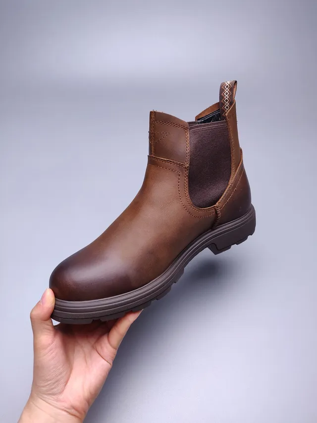 Brown Leather Elastic Side Panels Chelsea Boots 8