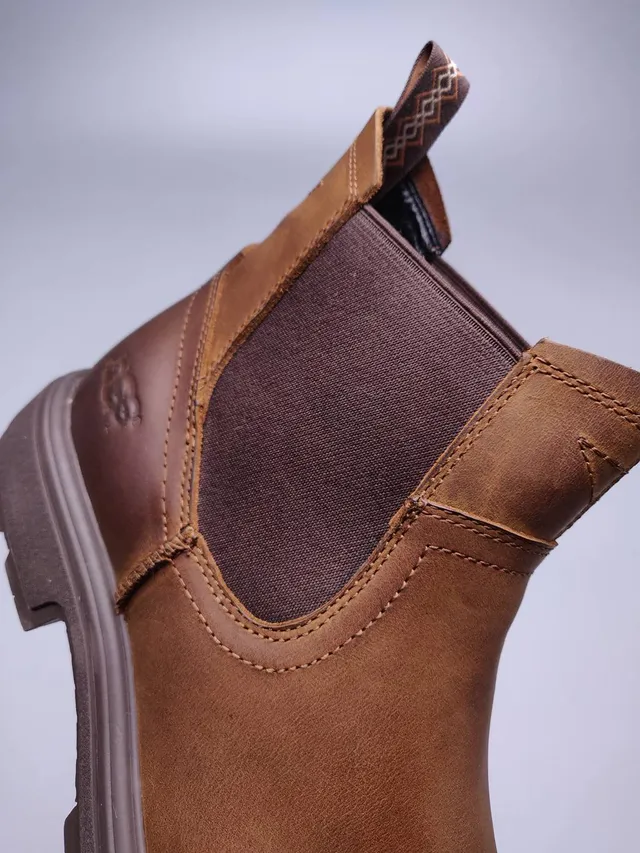 Brown Leather Elastic Side Panels Chelsea Boots 11