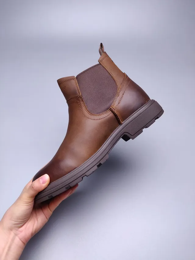 Brown Leather Elastic Side Panels Chelsea Boots 12