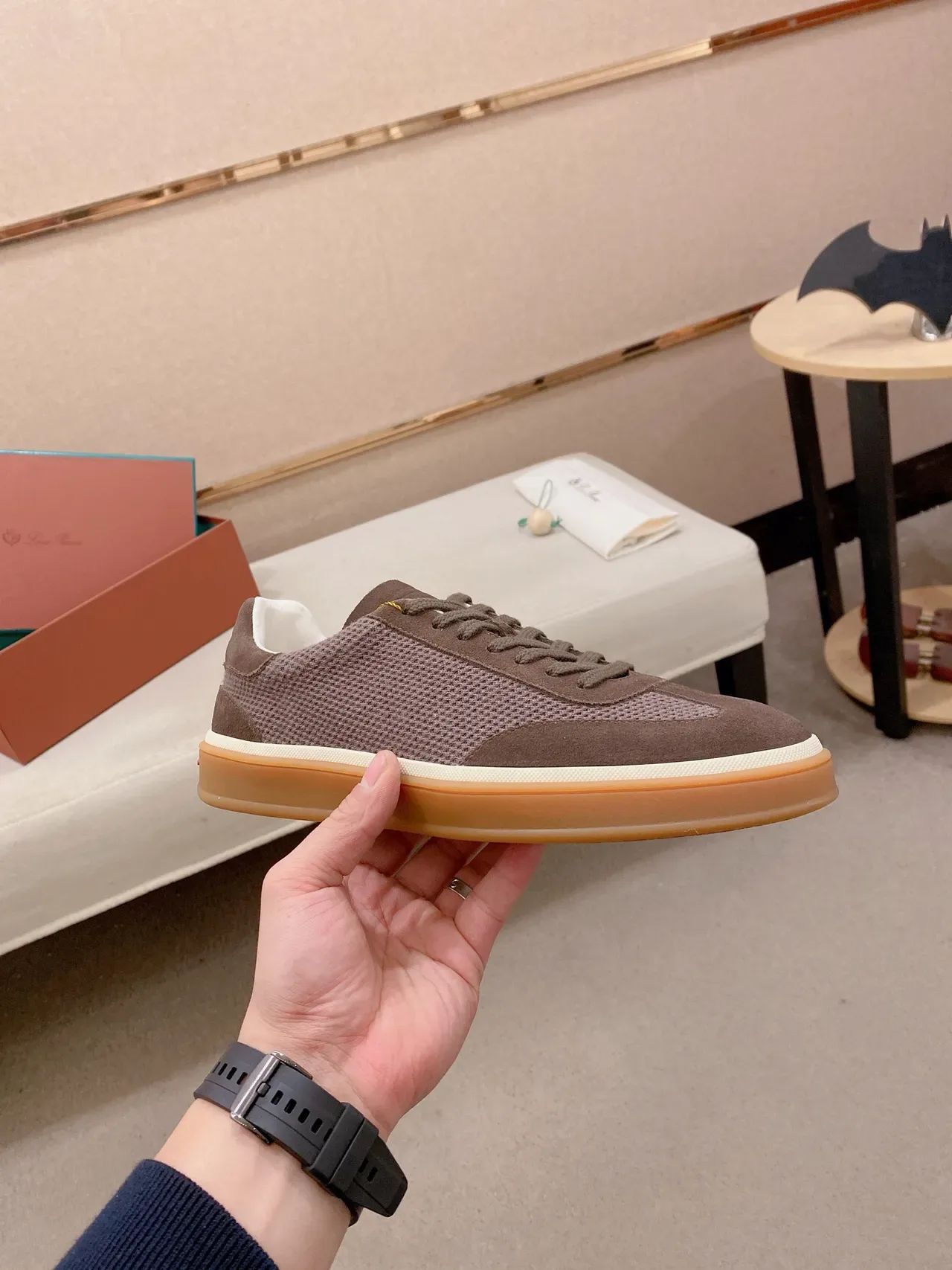 Brown Mesh and Suede Low-Top Lace-Up Sneaker 5