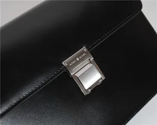 Brown Silver Structured Leather Flap-Top Wristlet 6
