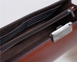 Brown Silver Structured Leather Flap-Top Wristlet 12