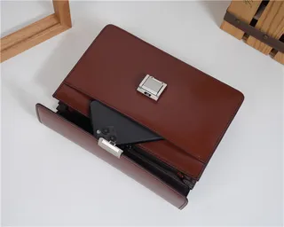 Brown Silver Structured Leather Flap-Top Wristlet 13