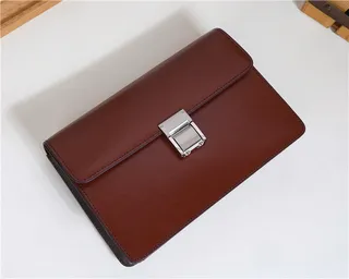 Brown Silver Structured Leather Flap-Top Wristlet 14