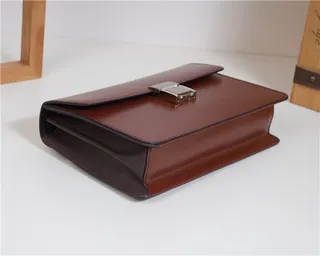 Brown Silver Structured Leather Flap-Top Wristlet 15
