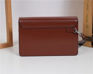 Brown Silver Structured Leather Flap-Top Wristlet 17