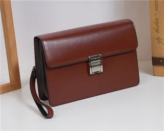 Brown Silver Structured Leather Flap-Top Wristlet 18