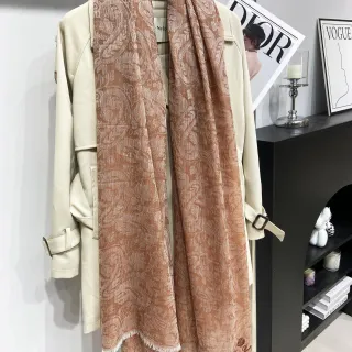 Brown Tonal Jacquard Paisley Fringed Long Silk Scarf