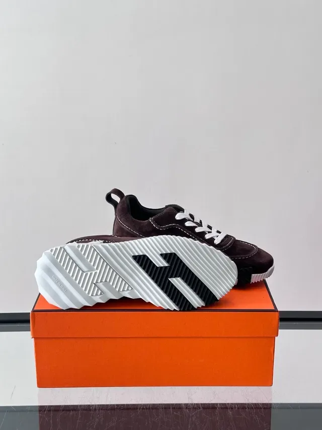 Brown White Suede Upper Contrast Stitching Sneakers 2