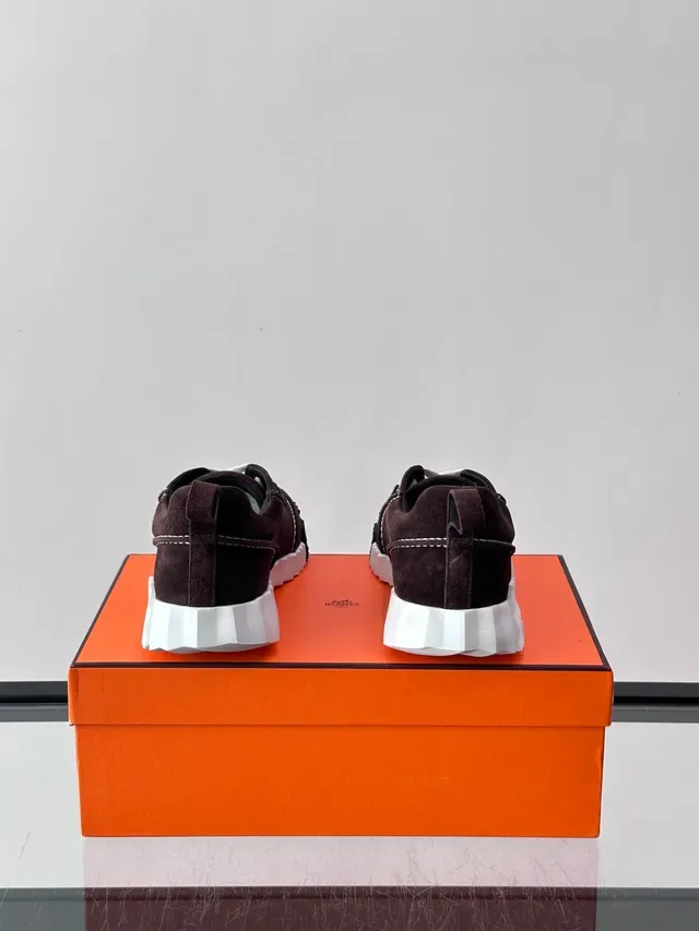 Brown White Suede Upper Contrast Stitching Sneakers 3