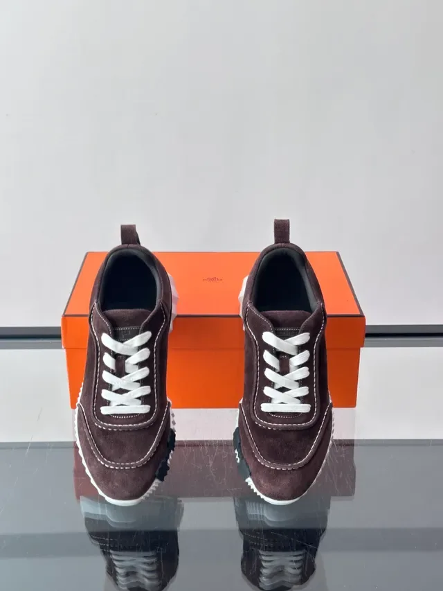 Brown White Suede Upper Contrast Stitching Sneakers 4