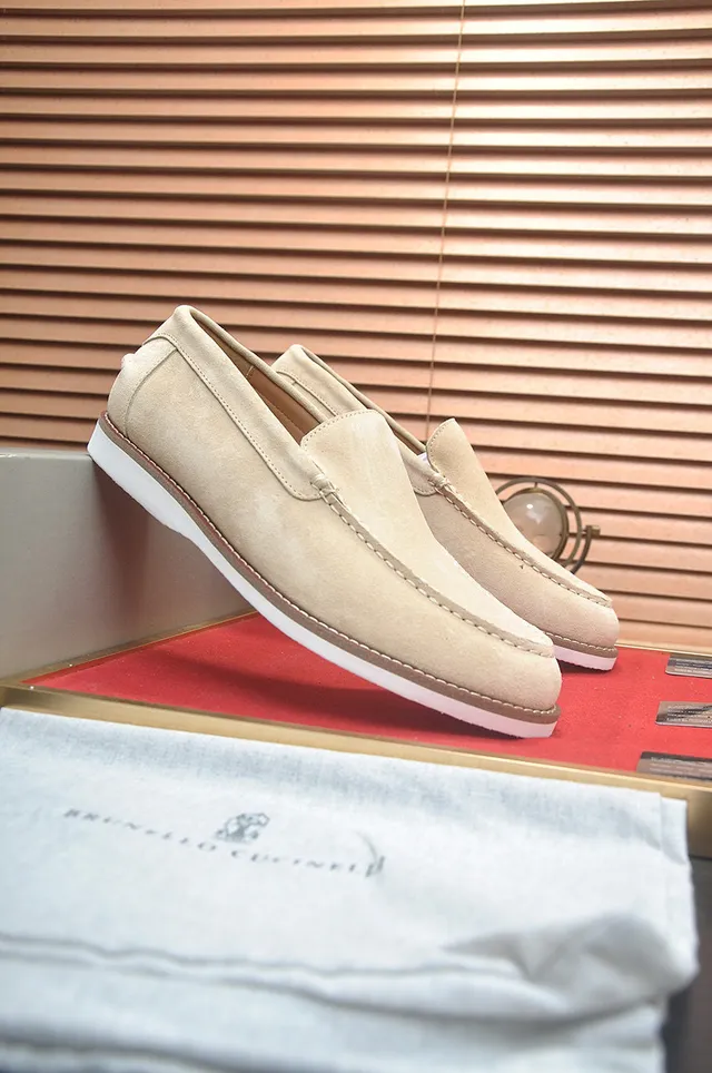 Brunello Cucinelli Beige Suede Moc-Toe Loafers 3