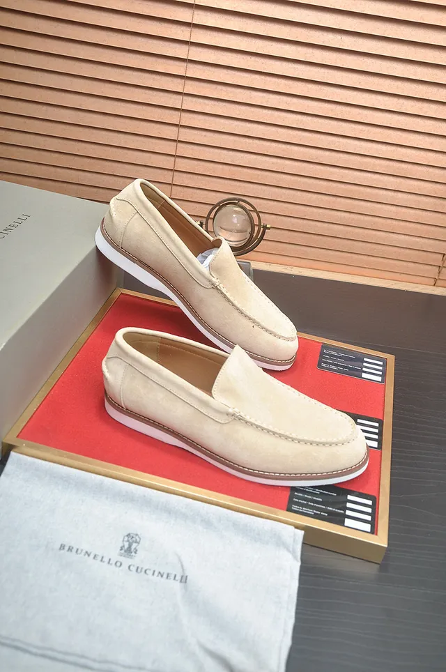Brunello Cucinelli Beige Suede Moc-Toe Loafers 6