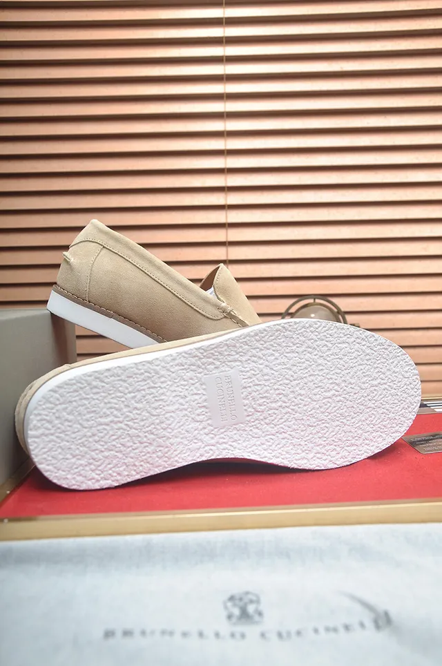 Brunello Cucinelli Beige Suede Moc-Toe Loafers 7