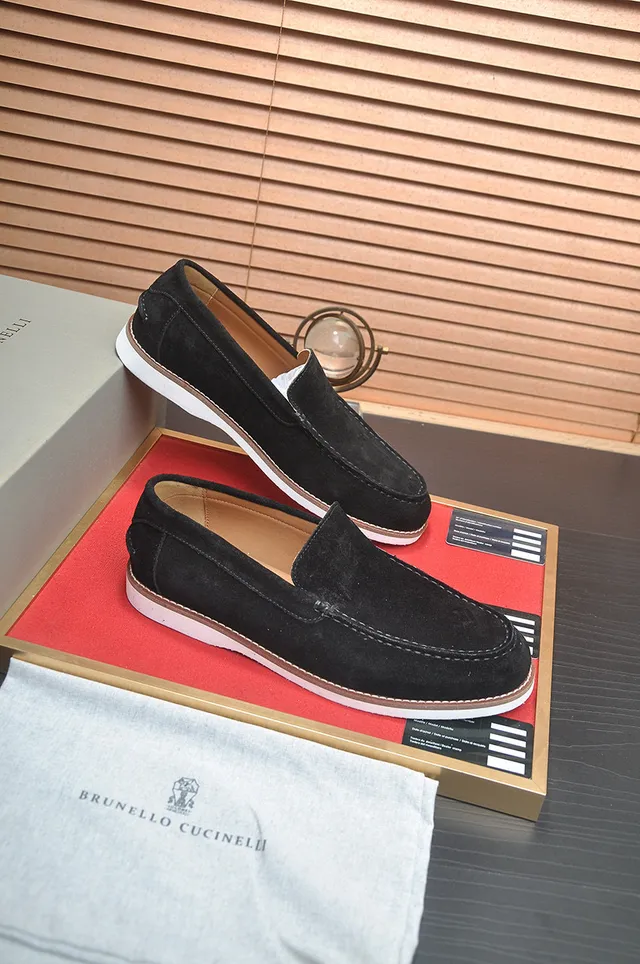 Brunello Cucinelli Black Suede Moc-Toe Loafers 6