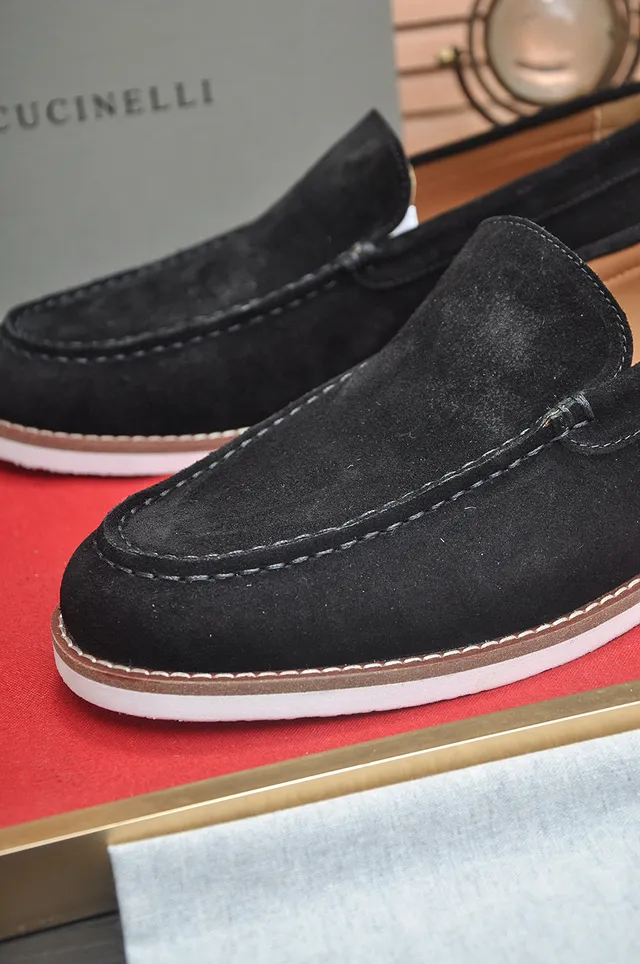 Brunello Cucinelli Black Suede Moc-Toe Loafers 8