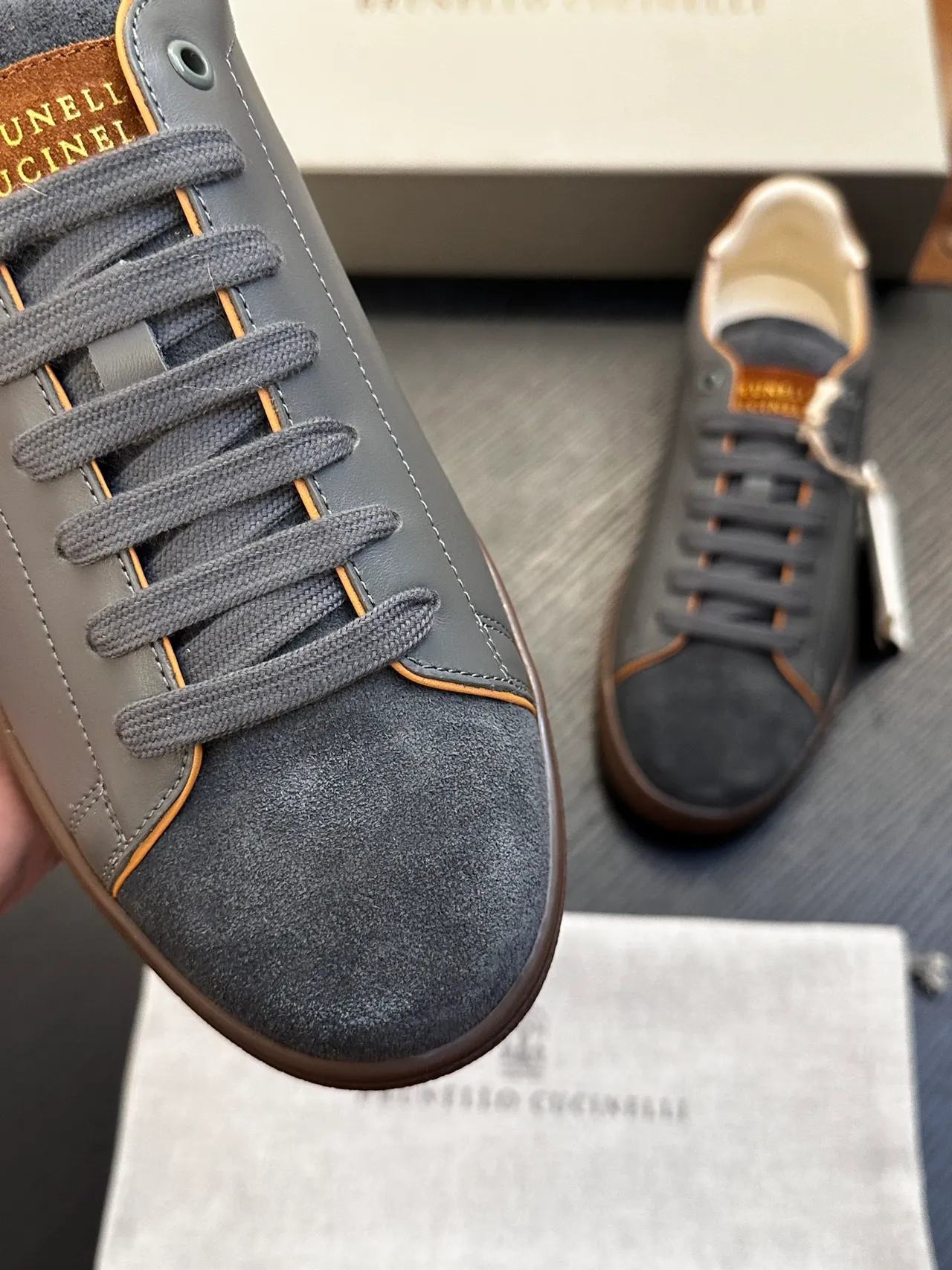 Brunello Cucinelli Gray Suede and Leather Lace-Up Casual Shoes 6