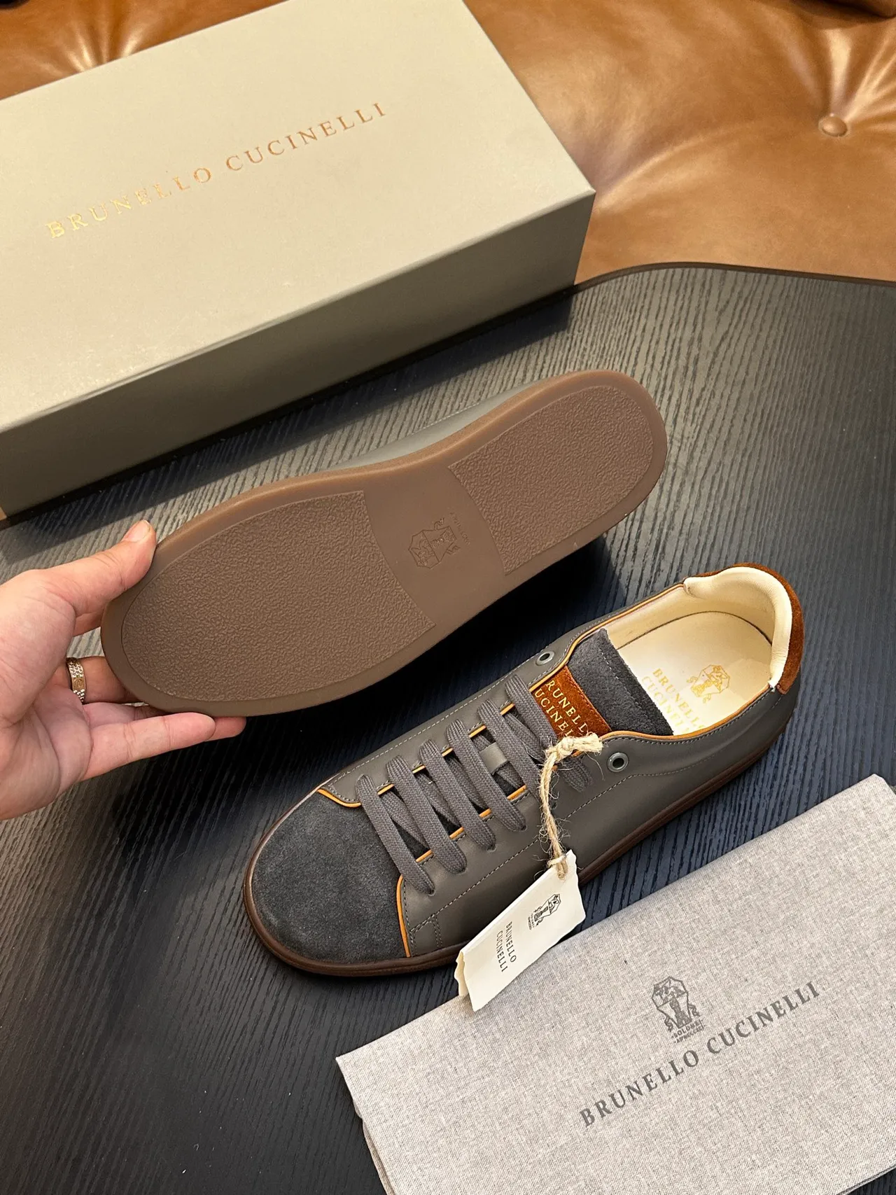 Brunello Cucinelli Gray Suede and Leather Lace-Up Casual Shoes 9