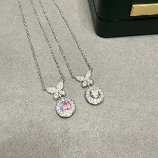 Collares con Motivo de Mariposa, Pavé Halo, Colgante Redondo