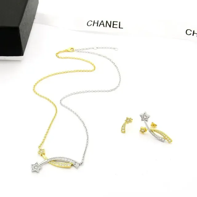 Comète Series Comet Motif Two-Tone Gold Pavé Diamond Necklace 2