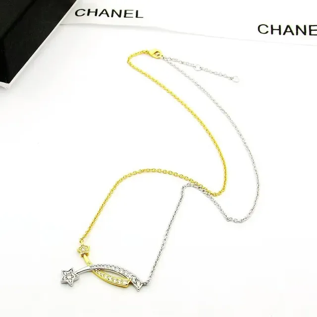 Comète Series Comet Motif Two-Tone Gold Pavé Diamond Necklace 5